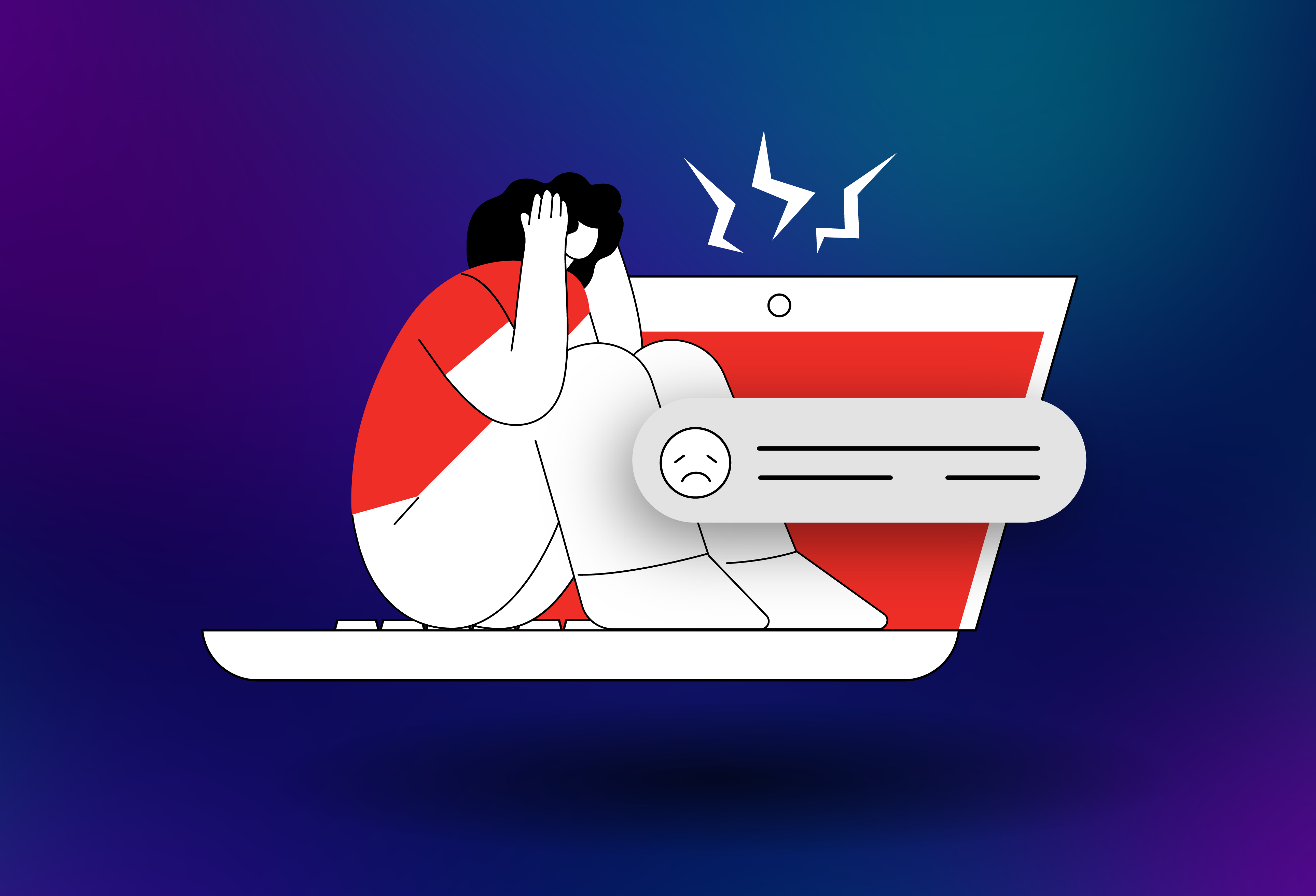 Illustration of a young person and a laptop